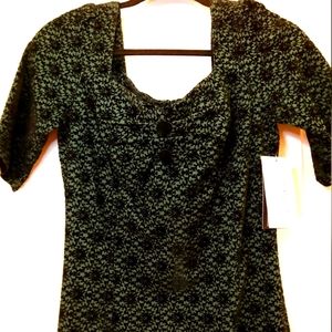 NWT RETRO EMERALD GREEN BLACK VELVET DETAIL DRESS